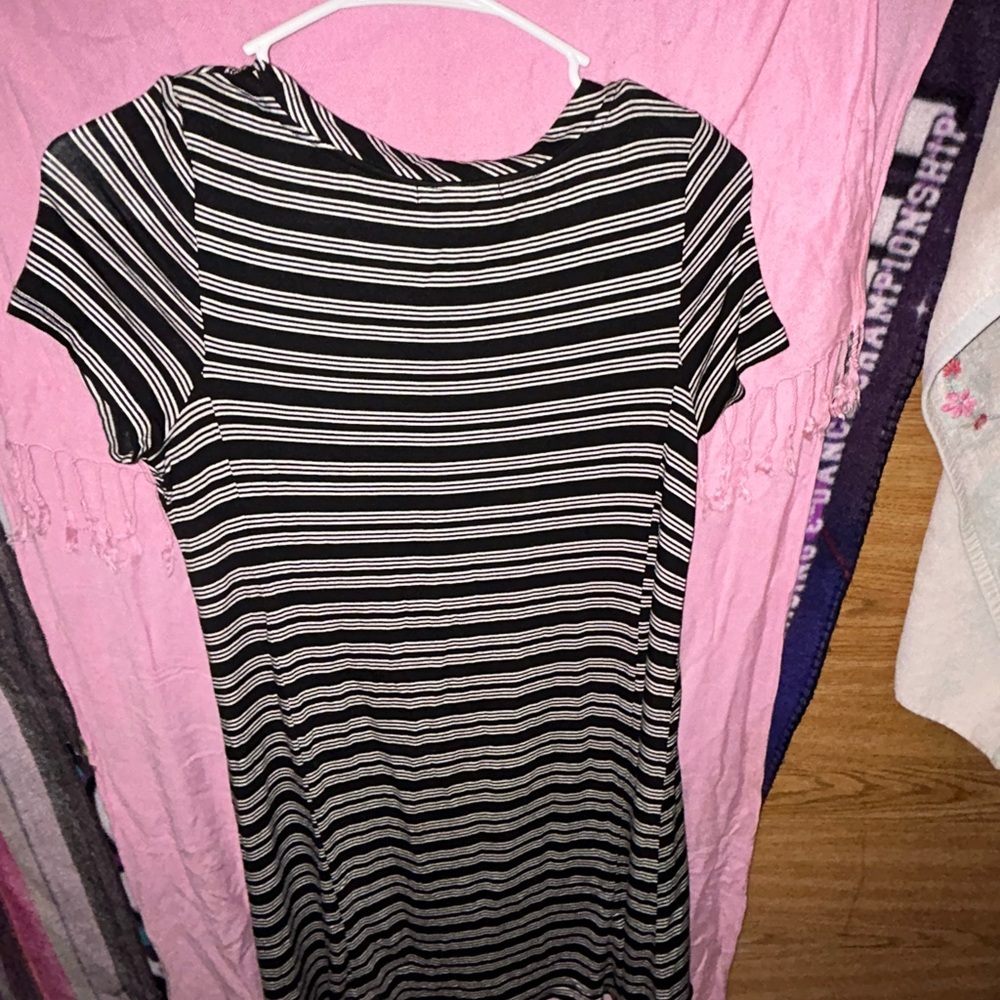 love, Fire Black and White Striped Midi Dress